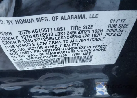 2017 Acura Mdx Advance z USA, uszkodzony, nr VIN 5FRYD4H84HB024208